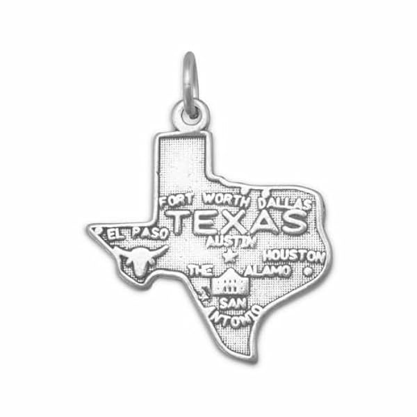 Välkommen till Lone Star State! Oxiderad 925 sterling silver Texas State berlock hänge halsband 20 mm X 22,5 mm smycken gåvor för kvinnor